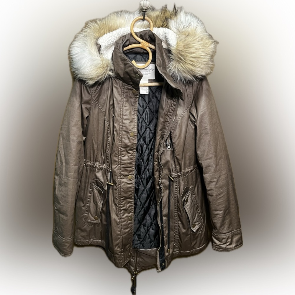 AMERICAN RAG Women's Brown Fur-Trimmed Parka Jacket